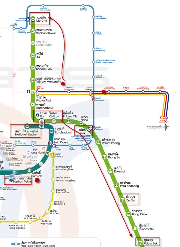 第一次泰自遊BTS捷運路線圖