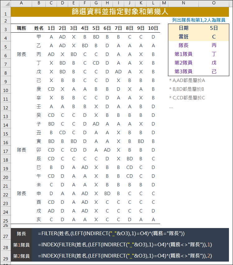 Excel-篩選資料並指定對象和第幾人(FILTER,INDIRECT)