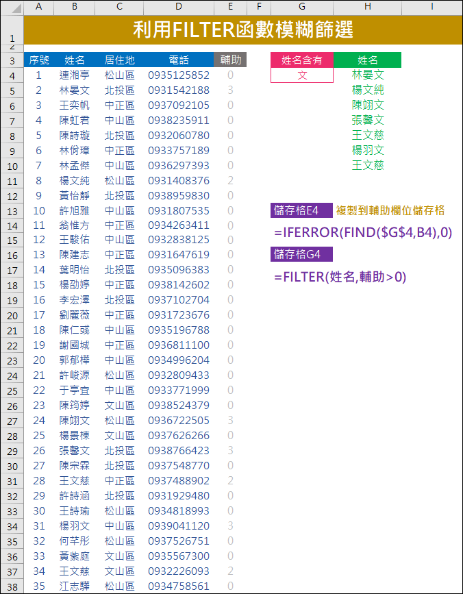 Excel-利用FILTER函數模糊篩選