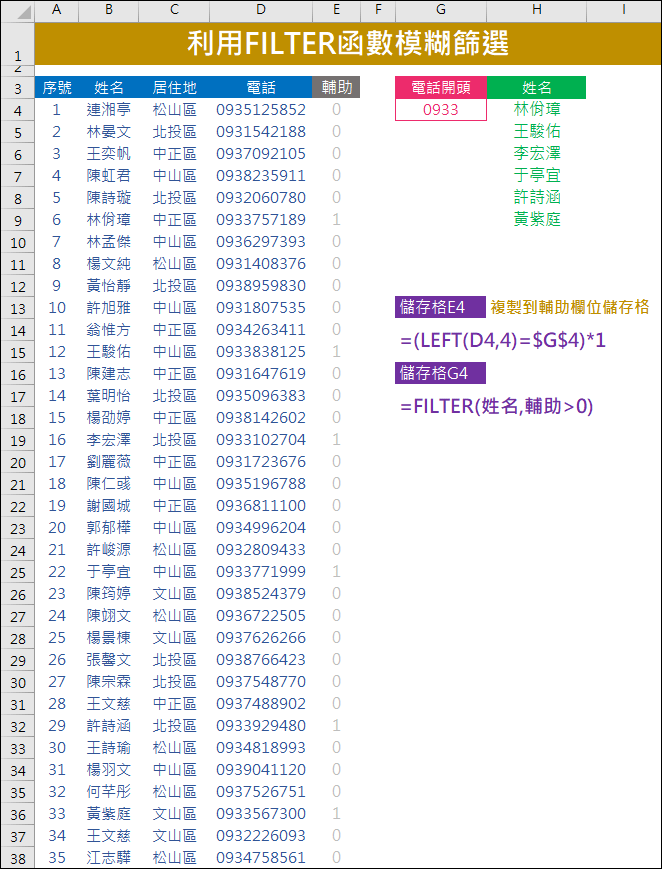 Excel-利用FILTER函數模糊篩選