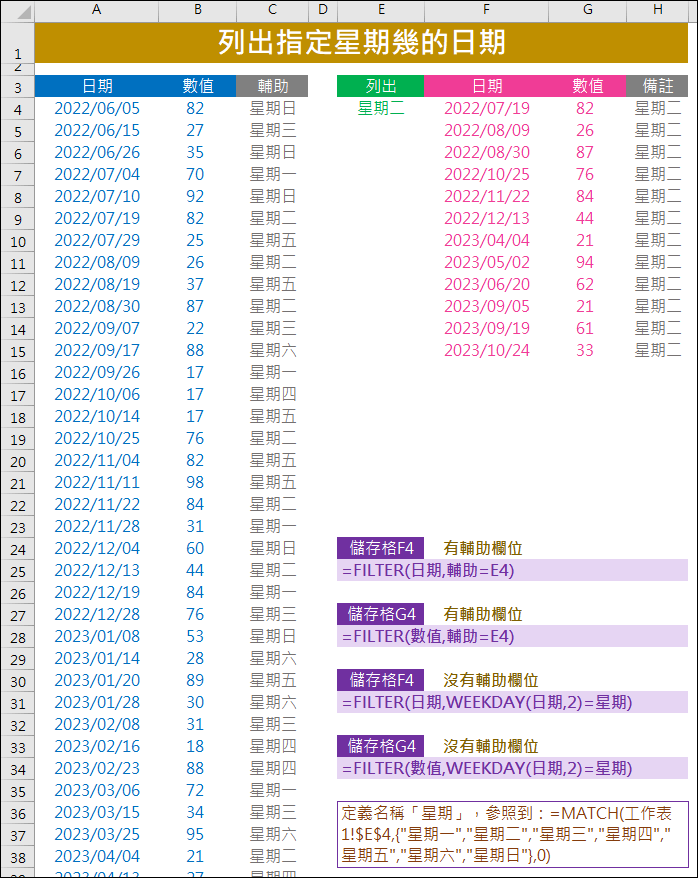 Excel-列出指定星期幾的日期