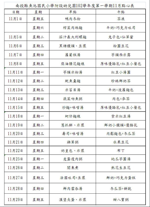 11月點心表