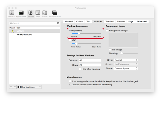 iTerm2 窗口透明度設置
