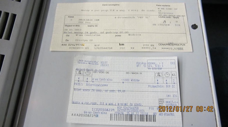 前往Łódź還有事先買好隔天到Olsztyn的火車票