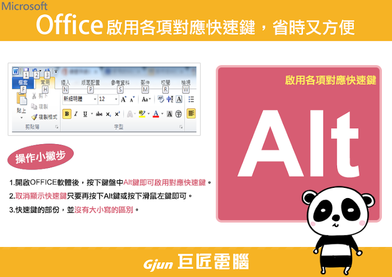 【巨匠電腦】電腦教學密技-Office教學 Alt鍵，活頁標籤和快速存取工具列