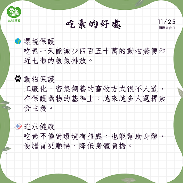 11月25日國際素食日提倡「關懷動物、植物飲食取代動物飲食」