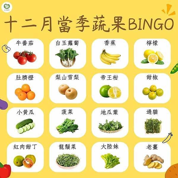 永萍當季時令專欄 十二月的蔬食BINGO第一彈又來囉～