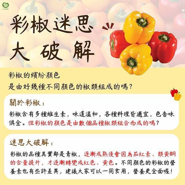 永萍蔬果小百科－「彩椒的繽紛顏色 是由好幾種不同顏色的椒類組