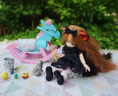 貓耳娘逗小貓