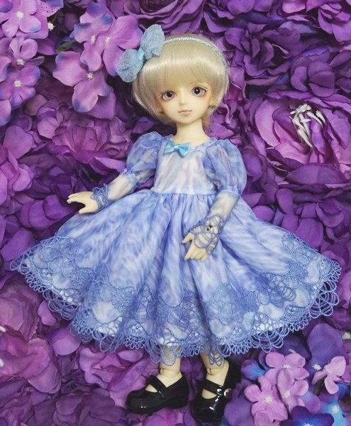 淺藍蕾絲水紋幼女洋裝