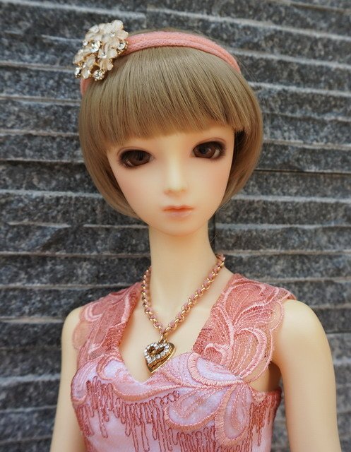 粉橘蕾絲淑女洋裝