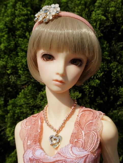 粉橘蕾絲淑女洋裝