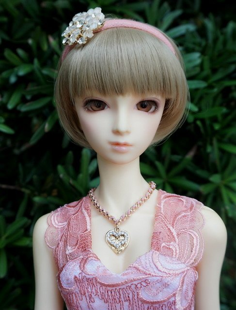 粉橘蕾絲淑女洋裝