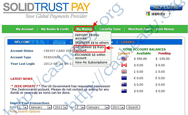 1.登入STP，選擇My Money的Withdraw