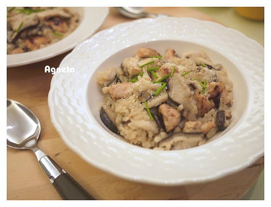 chicken, mushroom risotto