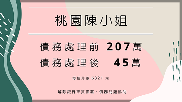 賀！桃園陳小姐經過我們協助，債務 207 萬還 45 萬 5