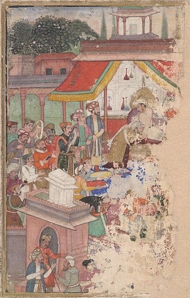 383px-Jahangir_investing_a_courtier_with_a_robe_of_honour_watched_by_Sir_Thomas_Roe,_English_ambassador_to_the_court_of_Jahangir_at_Agra_from_1615-18,_and_others