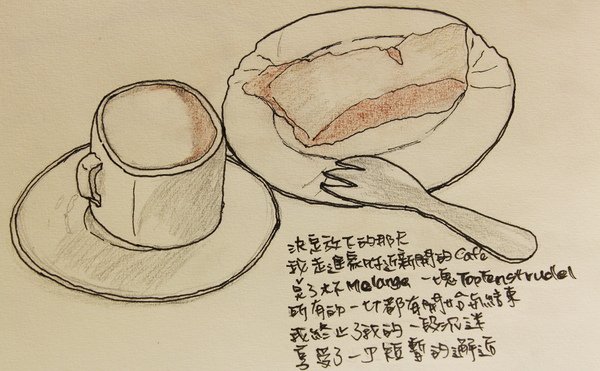 Melange and Topfenstrudel.JPG