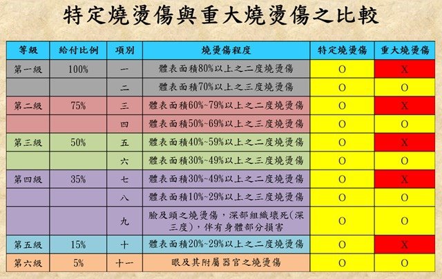 特定燒燙傷與重大燒燙傷之比較