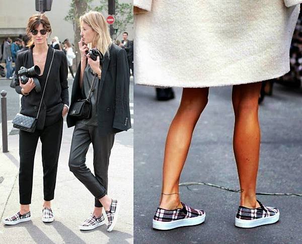 Streetstyle-Celine-plaid-slip-on