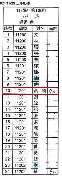 狂賀！學生Anthony於國中二年級上學期第二次段考榮獲佳績