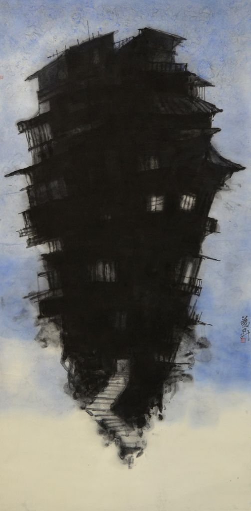 張益昇-漂流城市(浮城)-30×65cm-水墨紙本-2012年