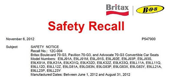 Safety Recall 12C-004 subject