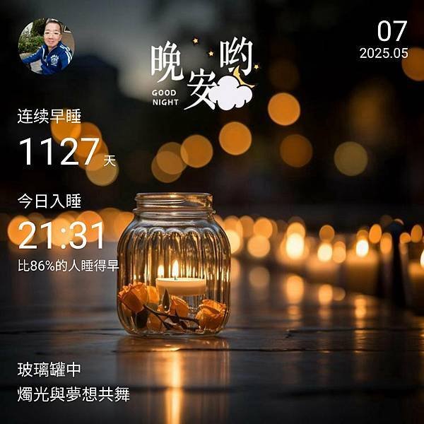 今日的晚安圖：玻璃罐中，燭光與夢想共舞。2025.05.07