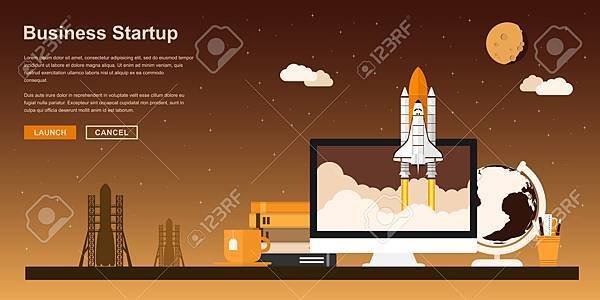 45959567-Picture-of-a-space-shuttle-starting-up-from-pc-monitor-flat-style-concept-for-business-startup-new-p-Stock-Vector