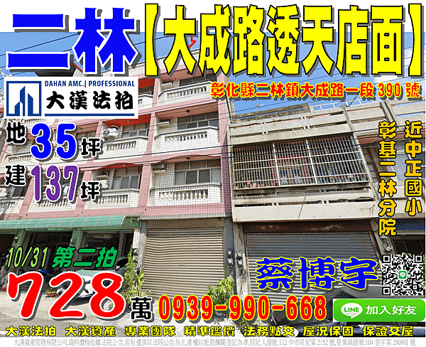 二林法拍屋，【大成路朝南透天店面】，近中正國小，彰基二林分院