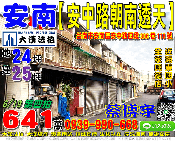 安南法拍屋，【安中路朝南透天】，近海東國小，全家興德店，地址