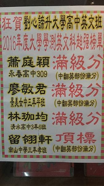 2016學測榜單