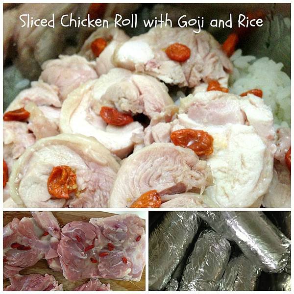 slice chcken roll with goji and rice