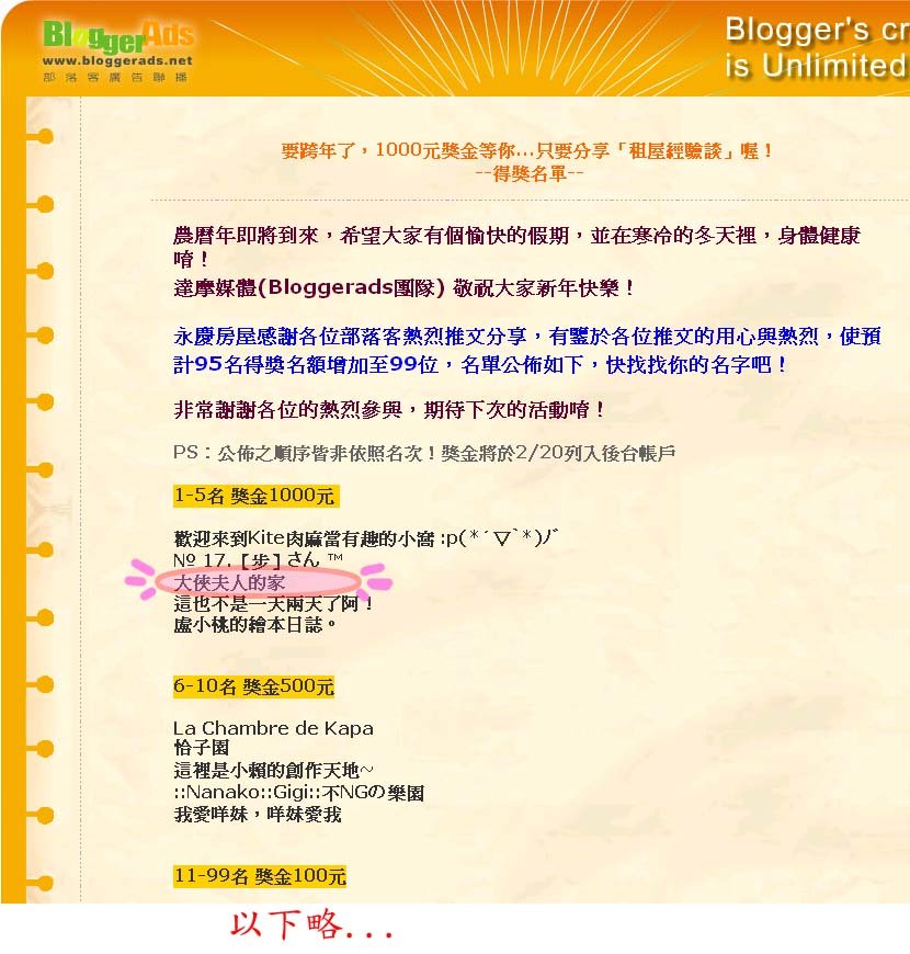 租屋經驗談得獎