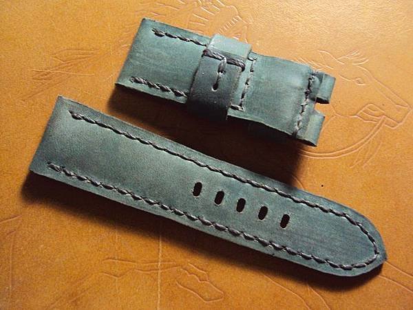 Custom76637, 24x22mm, 65x110mm, thick 5.0mm taper to 3.0mm, grayish blue padded crazy horse strap, dark gray stitch. 03