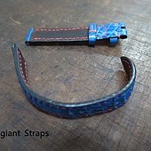 Chopard navy blue padded croco strap, 15x14mm, 70x118mm, red stitch. 03