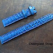 Chopard navy blue padded croco strap, 15x14mm, 70x118mm, red stitch. 02