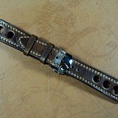 Svw538 Chopard Jacky Ickxx custom strap, 21x18mm, 75x125mm, thick 3.0mm taper to 2.5mm, dark brown vintage cowskin strap, cream stitch. 01