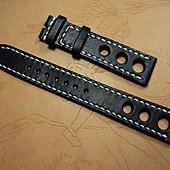 Svw287, Chopard Mile Miglia custom strap, 20x18mm, 80x140mm, thick 3.0mm tape to 1.8mm, ultrasoft black vintage cowskin strap, white stitch. 01