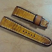 Svw379, Chopard custom deployant strap 09314, 22x18mm, 110x75mm, thick 3.5mm taper to 1.6mm, brown vintage cowskin strap, cream stitch. 03