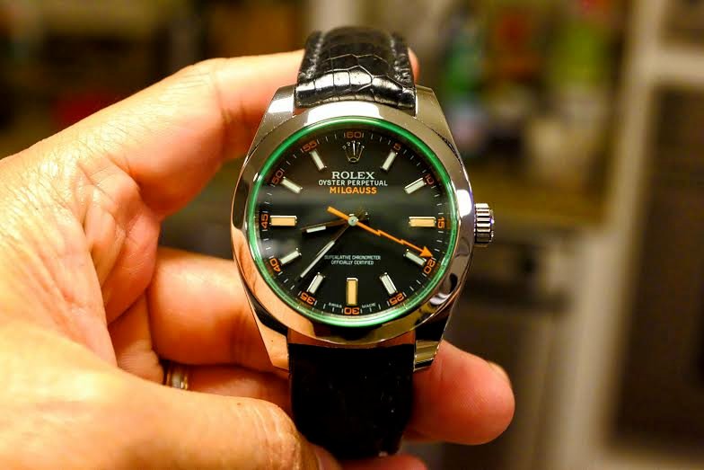 勞力士 Milgauss 墊厚的黑色鱷魚錶帶分享 Rolex Milgauss black padded croco strap