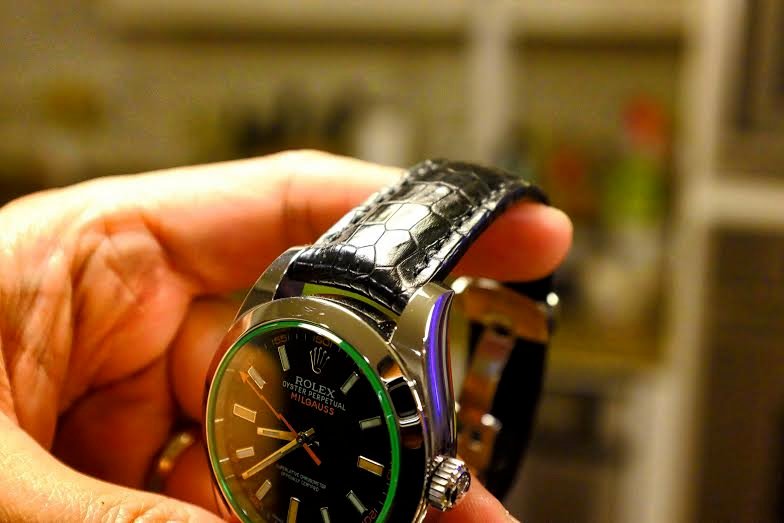 Rolex Milgauss black padded crocodile strap. 03