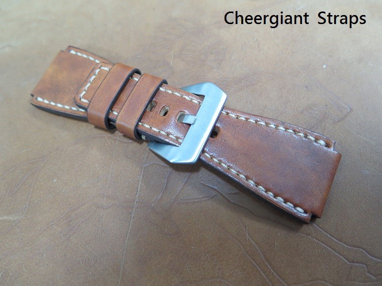 BR-02 honey brown vintage cowskin strap, 26x24mm, 70x110mm, thick 4.0mm, cream stitch. 03