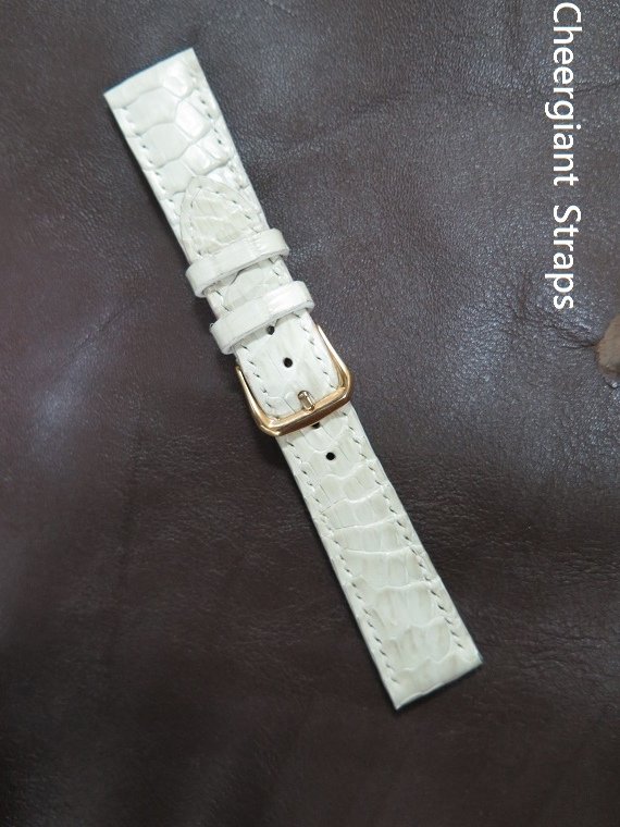 Blancpain white padded croco strap, 19x16mm, 65x110mm, thick 2.8mm taper to 2.0mm, match stitch. 05