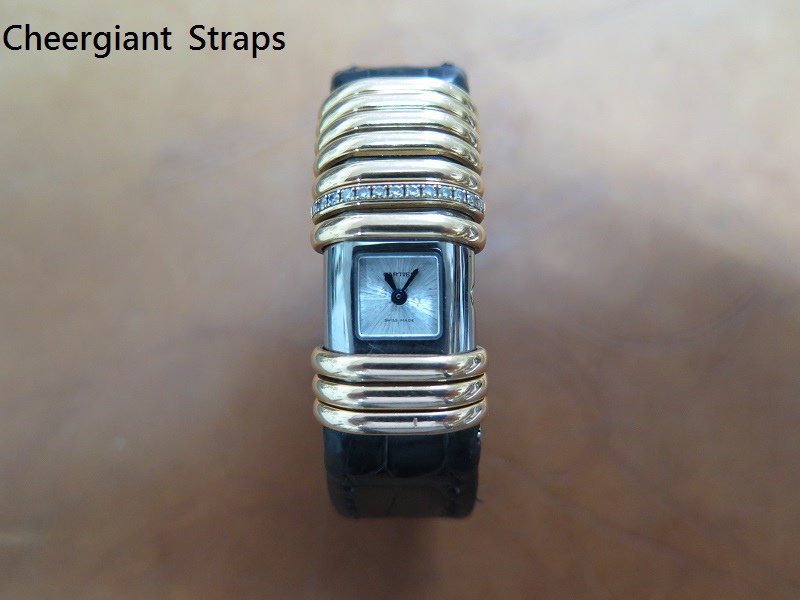 Cartier Déclaration 2611 black croco strap, 16x16mm, 65x95mm, thick 5.5mm taper to 1.4mm, black stitch. 02