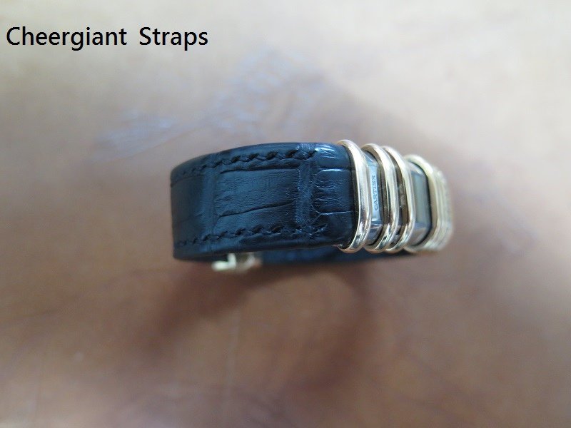 Cartier Déclaration 2611 black croco strap, 16x16mm, 65x95mm, thick 5.5mm taper to 1.4mm, black stitch. 04