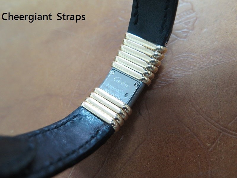 Cartier Déclaration 2611 black croco strap, 16x16mm, 65x95mm, thick 5.5mm taper to 1.4mm, black stitch. 07