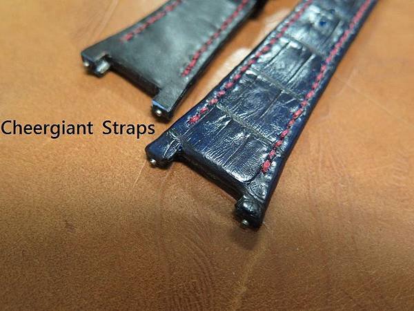 IWC Ingenieur Ceramic IW322503 dark blue croco strap, 28(16)x18mm, 72x115mm,thick 5.0mm taper to3.0mm,red stitch. 03   