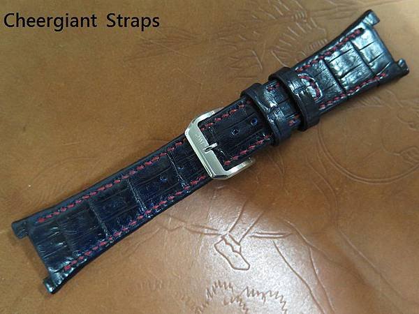 IWC Ingenieur Ceramic IW322503 dark blue croco strap, 28(16)x18mm, 72x115mm,thick 5.0mm taper to3.0mm,red stitch. 04   