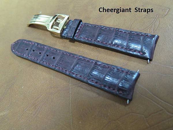 AP Jules Audemars, curved lug end padded burgundy croco strap,18x16mm, 72x110mm,thick 4.5mm taper to2.2mm. 06